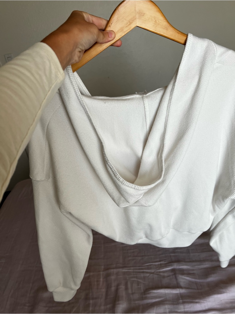 Gilly Hicks Cream waffle Wrap-Front Cropped Sweatshirt - Picture 4 of 7
